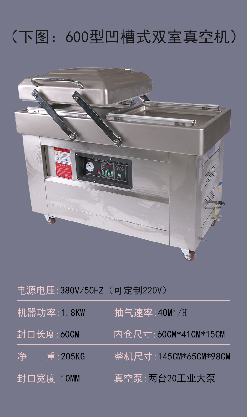 600型凹槽式雙室真空包裝機